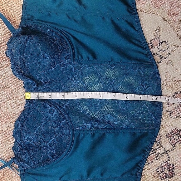 Sincerely Jules Jade Green Satin and Lace Corset Cami Bustier Crop Top - Size L - Picture 8 of 11